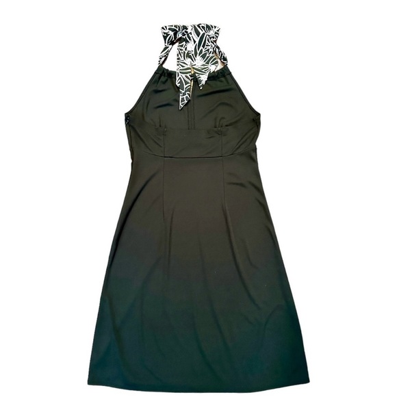 ANN TAYLOR LOFT, BLACK HALTER DRESS WITH BLACK & WHITE PRINT HALTER TIE. SIZE 4 - Picture 3 of 6